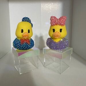 Disney Donald Duck & Daisey Rubber Ducks Rhinestone Bling Cruise Jeep Cheer Luck